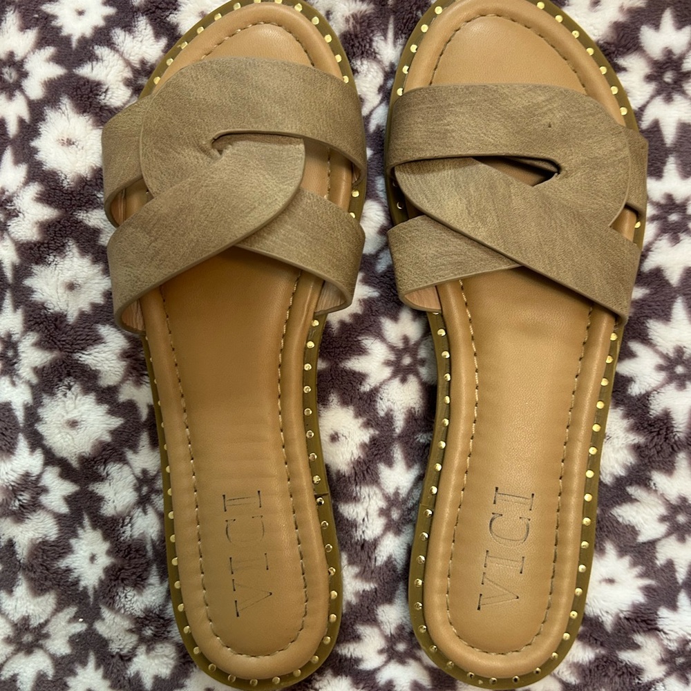 Tan slide sandals